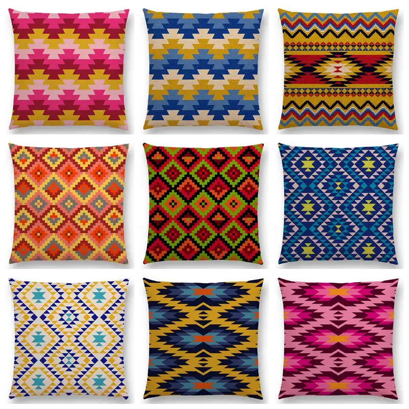 

Colorful Aztec Geometric Pattern Tribal Prints Magic Rainbow Ethnic Plaid Decorative Beautiful Cushion Cover Sofa Pillow Case