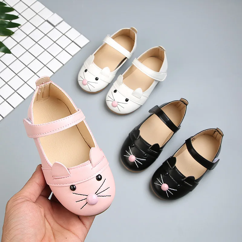 

2019 children shoes girl princess shoes cartoon cat spring and autumn hook and loop baby shoes soft sole shoes for baby girls