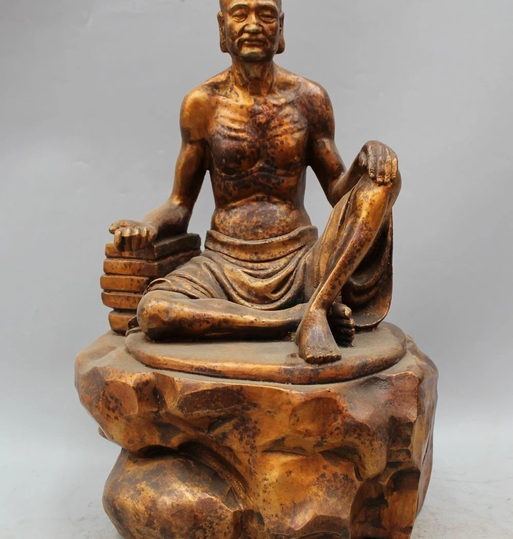 

15" Chinese Buddhism Bronze Gild Seat Eighteen Arhats shaveling Monk Buddha