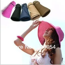 1 предмет, моды складной пустой Солнцезащитная шляпка для женщин, солнце Шапки, Летний пляж соломенные шляпы, мультиколор