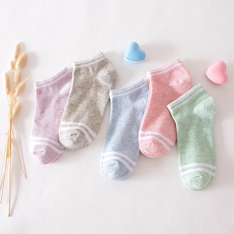 

5 Pairs/ Bag Unisex Women Socks Comfortable Stripe summer thin Cotton Sock Slippers Short Women's Ankle Socks