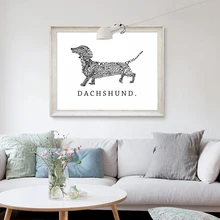 Простой стиль холст печать живопись плакат такса собака письма, Современное абстрактное изображение животного на стене, без рамы художественный декор стен