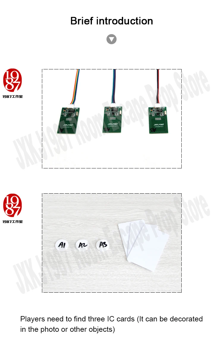 Relacionamento para Desbloquear com Áudio ic em um a um Rfid Prop Sala Escapar Aventureiro Jogo Colocar Quatro Cartões Jxkj1987 4 Rfid prop sala escapar aventureiro jogo prop