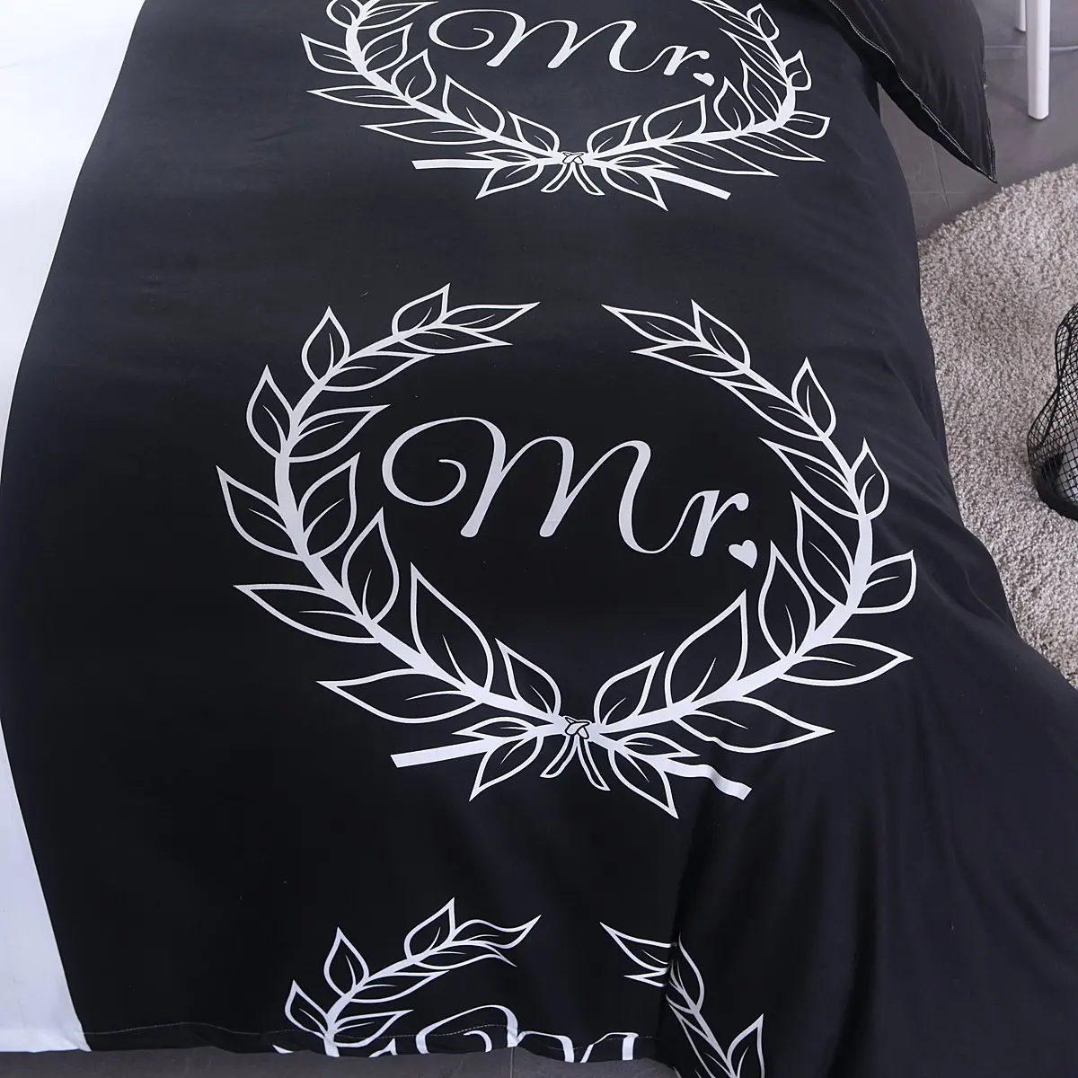 Black and White Bedding Set – Mr and Mrs Queen Bed Set (Mr&Mrs) image 2