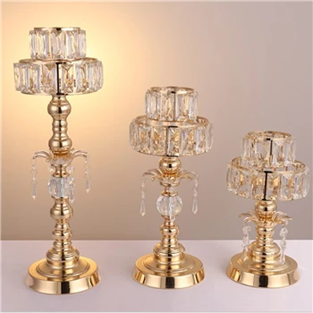 Металлические золотые подсвечники с кристаллами изящные свадебные канделябры для дома декоративные подсвечники 3 размера - Цвет: 1 SET