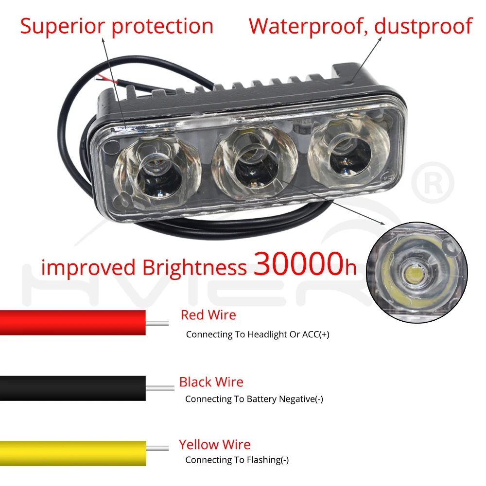 1 шт. супер яркий 1200LM дневной ходовой светильник, лампа белая вспышка 3 светодиодный 12 Вт ксеноновая противотуманная фара для вождения мотоцикла