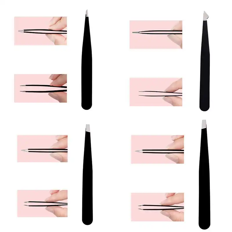 1 Set 4 Pieces Stainless Steel Eyebrow Tweezers For Facial