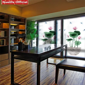 

Lotus pattern electrostatic frosted window glass sticker kids room living room bedroom bathroom glass film opaque sunscreen film