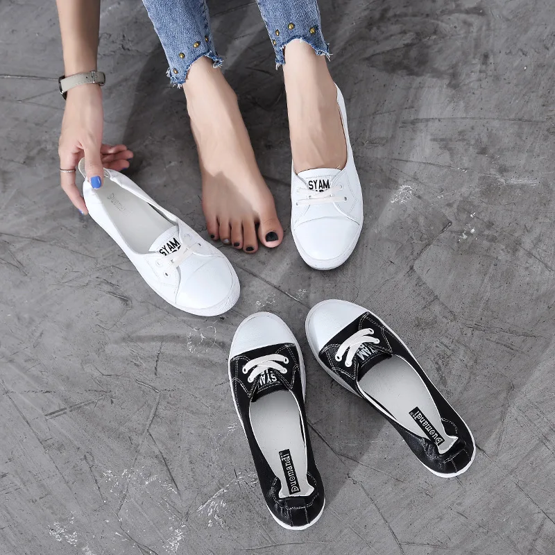 

2019 autumn new fashion simple solid color flat shoes women soft leather comfortable wild casual shoes