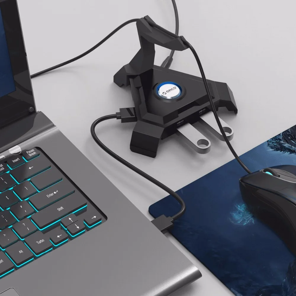 ORICO 4 порта USB3.0 концентратор супер скорость USB зарядное устройство мышь кабель управление сплиттер OTG адаптер с 5V2. 4A зарядное устройство для ноутбука