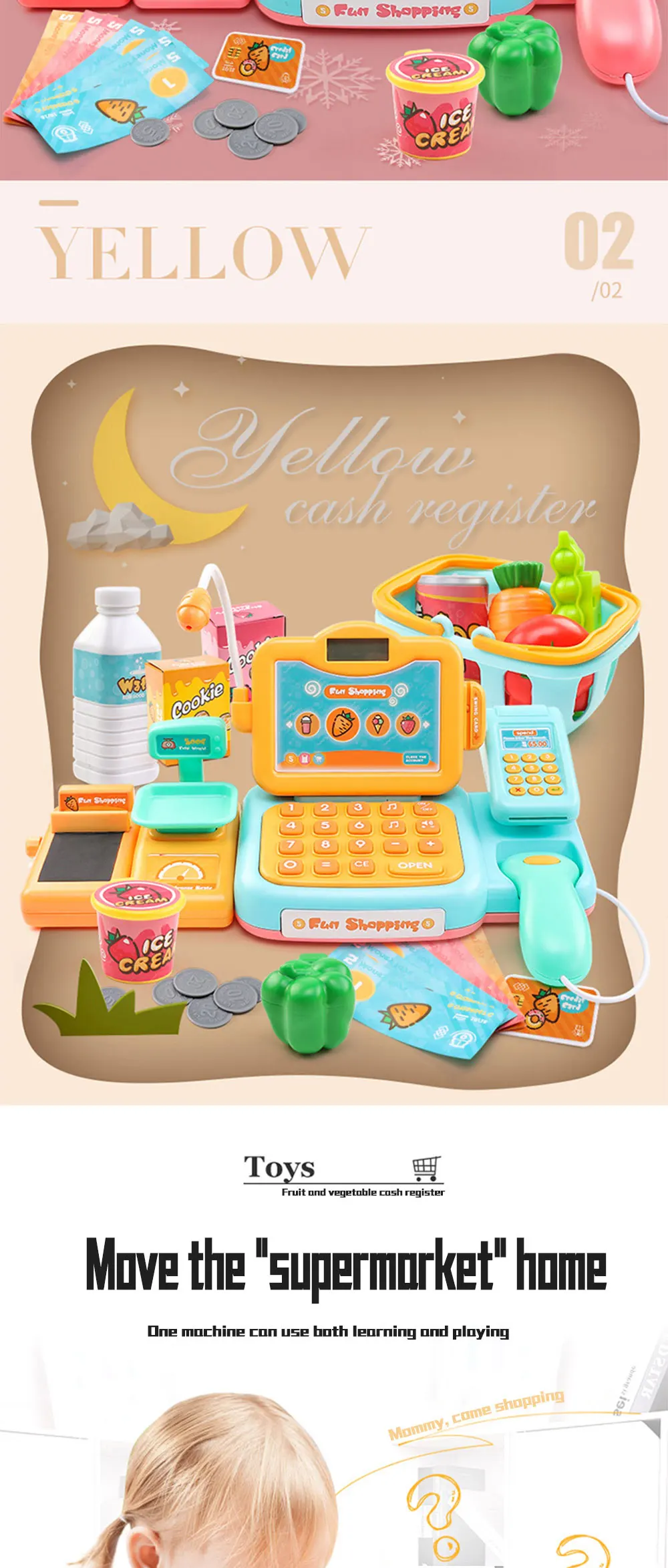 Electronic mini simulation supermarket cash register kit toy children checkout counter role play cashier girl toy gift