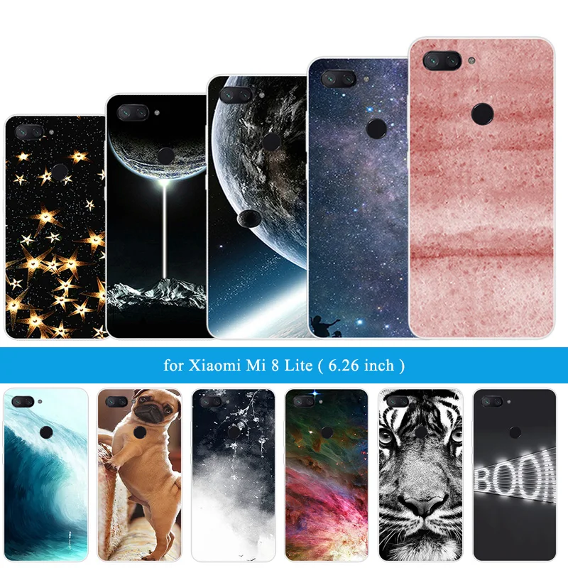 6,2" силиконовый чехол для Xiaomi Mi 8 Lite Прозрачный чехол для телефона Xiaomi Mi 8 Youth мягкий TPU полный защитный чехол с изображением льва тигра