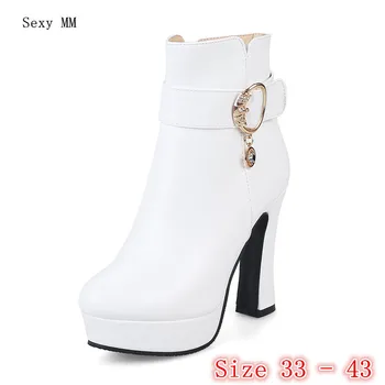 

Spring Autumn High Heels Women Platform Ankle Boots Pumps Woman Short Boots High Heel Shoes Small Plus Size 32 33 - 40 41 42 43