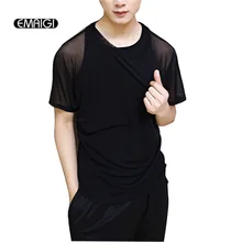 Gothic Men Hollow Thin Short Sleeve T shirt Streetwear Fashion Punk Mesh Tee Shirt Slim Fit