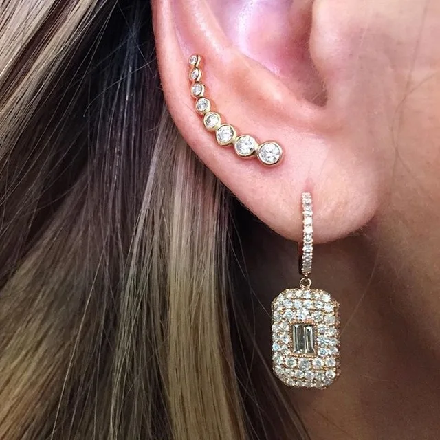 

New Jewelry Light plate full CZ hoop Earring For Women Shiny Rhinestone Dangle Square Earing For Girl Wedding boho hot sale 2019