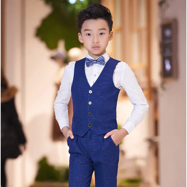 ActhInK New Design 4Pcs Boys Vest Suit Big Boys Graduation Costume Wear