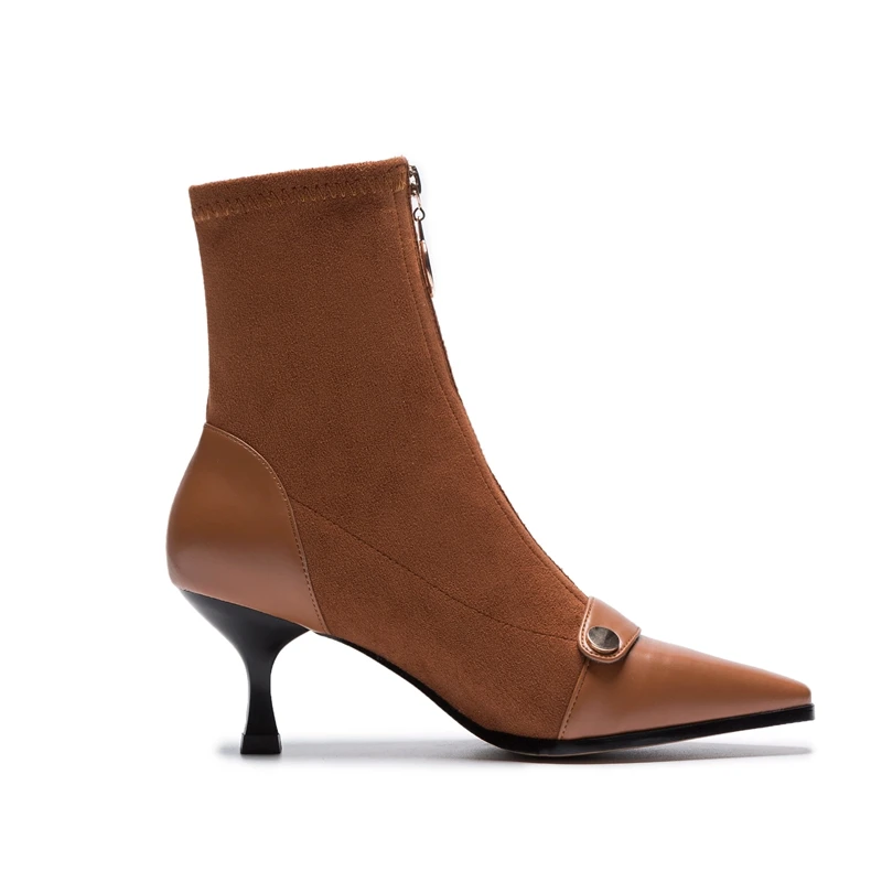 Chaussures Pour Mince Patchwork agb Vache Femmes Pointu Talon Zipper Daim black Femme Bottines Beige Hiver brown Hauts Bottes Enmayer Botte En Courte Bout Cr1396 Talons l15uFcKJT3
