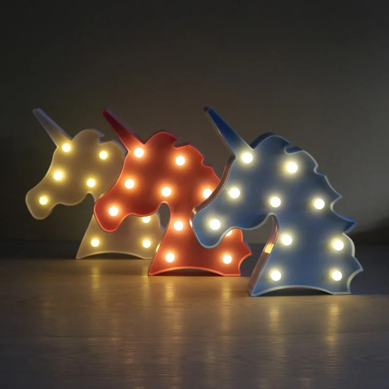 Lampu Marquee Tanda Unicorn LED Surat merah putih 3D LED 