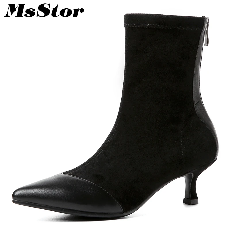 

Msstor Women Boots 2018 Fashion Zipper Ankle Boots Women Shoes Pointed Toe Med Heel Boots For Girl Thin Heels Boot Shoes Woman