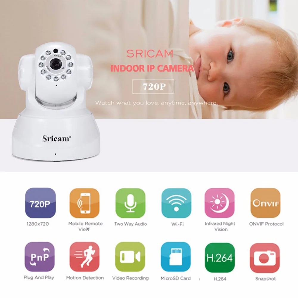Sricam SP012 IP Camera WIFI 720P Home Security Surveillance Onvif P2P Phone Remote 1.0MP Wireless Video Surveillance Camera camera : image Sricam SP012 IP Camera WIFI 720P Home Security Surveillance Onvif P2P Phone Remote 1.0MP Wireless Video Surveillance Camera camera