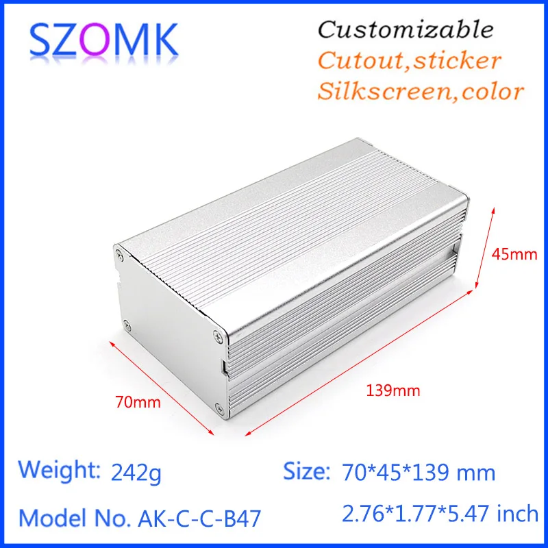 

power supply pcb board electronics junction case4 psc silver color smooth suitable aluminum housing of electronics 70*45*139MM