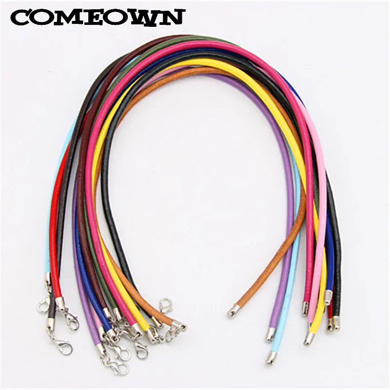 

COMEOWN 10pcs Mixed Colors Genuine Real Leather Necklace 3mm 12-30 inches Cord with Lobster Clasps Pendant Chokers Necklaces