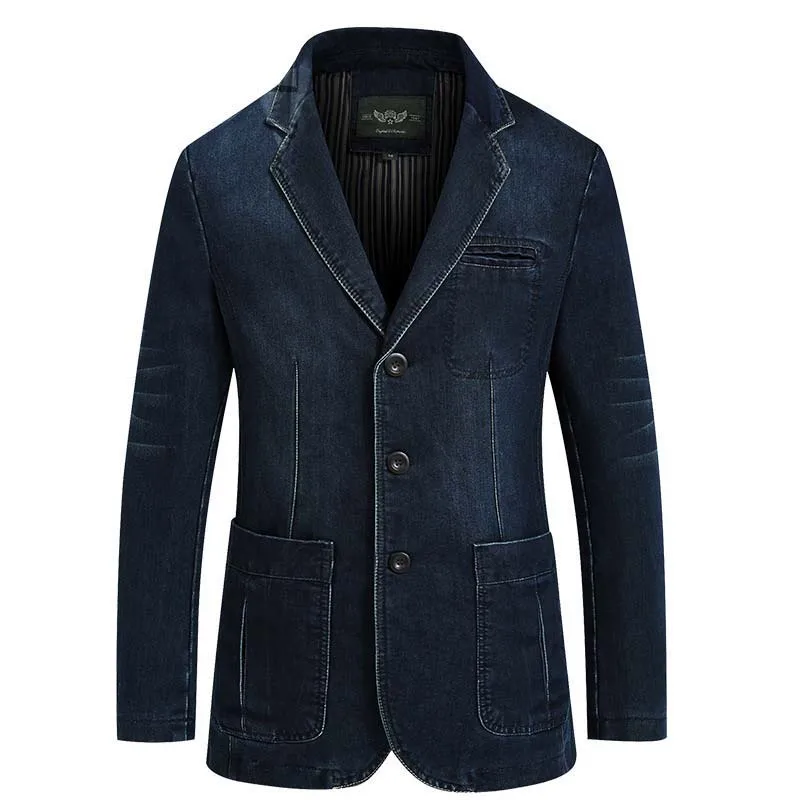 

High Quality Denim Jacket Suit for Men Blazer Suit Casual Single Breasted Cotton Slim Fit Blazer Jacket Blue Plus Size 4XL