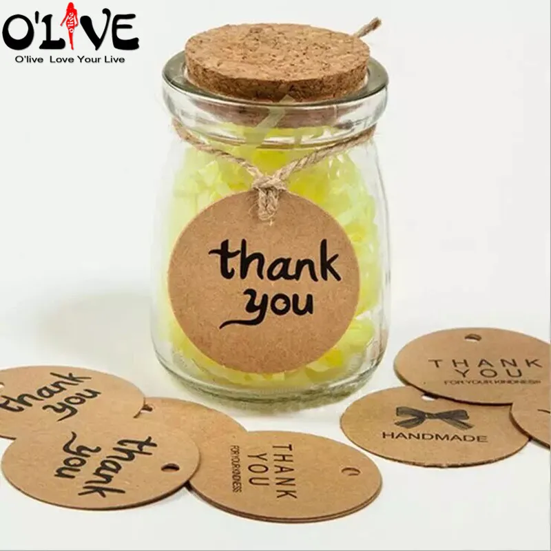 3-Brown-Thank-You-Hand-Made-Kraft-Paper-Tags-Round-Luggage-Note-Wedding-Invitations-Cards-Blank-Price