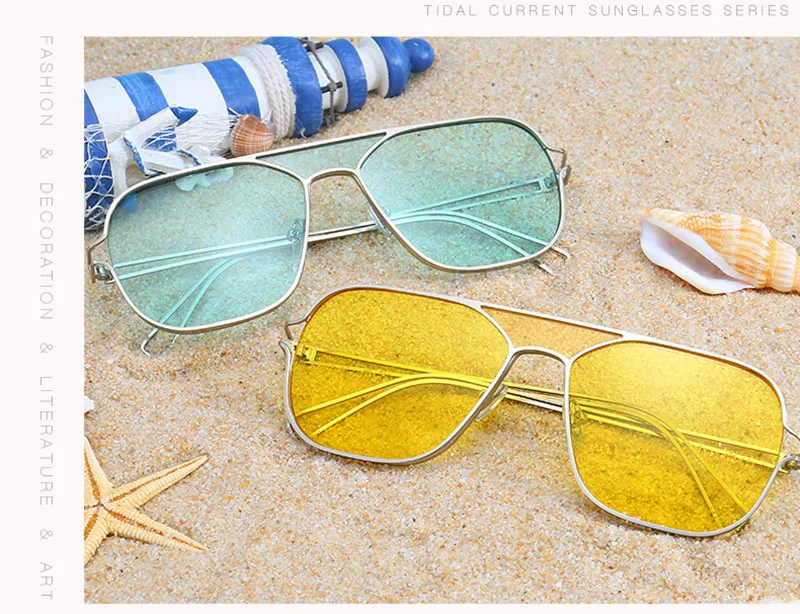 Шауна негабаритный металлический каркас Квадратные Солнцезащитные очки для женщин модные яркие цвета прозрачный зеленый желтый синий солнцезащитные очки для мужчин