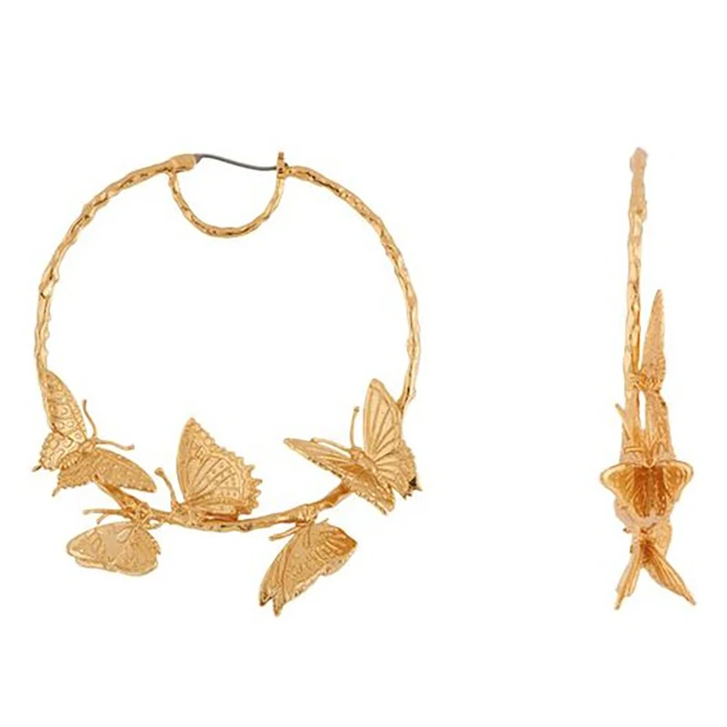 SRCOI серьги-кольца из сплава с бабочкой, увеличенные креативные Золотые круглые роскошные женские серьги-кольца Huggie в богемном стиле, Новинка