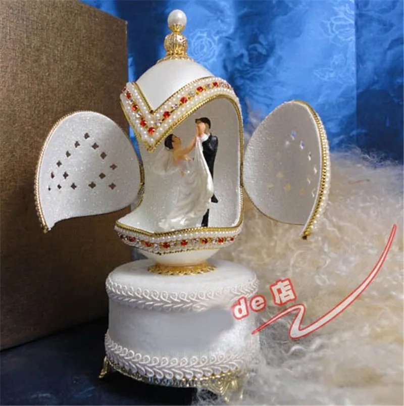 Высокое качество жемчужно-белая королевская музыкальная шкатулка из яичной скорлупы, Музыкальная шкатулка с танцующей балериной, роскошная музыкальная шкатулка для пар, свадебный подарок