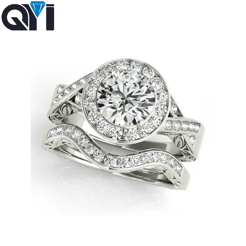 

QYI rings for women 925 sterling silver Ring Sets Luxury Fine Jewelry 1.5 ct Round Cut wedding cubic zirconia