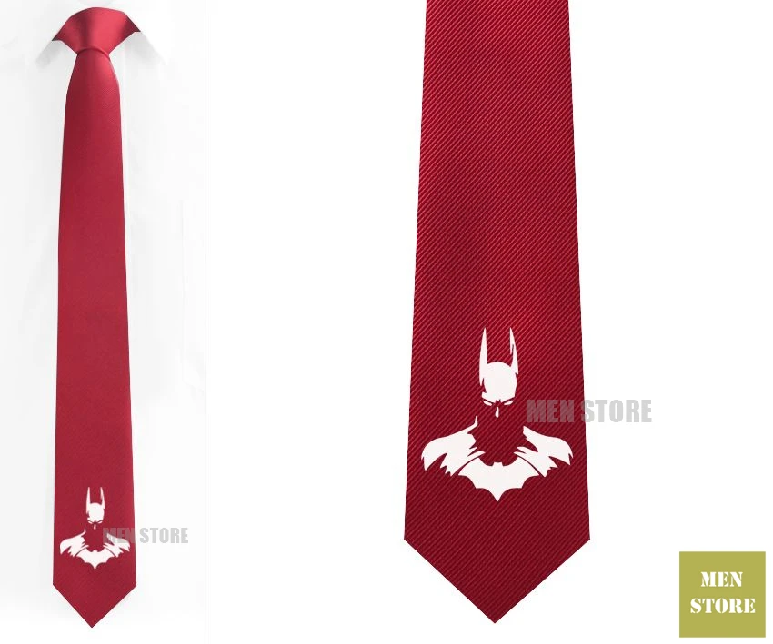 Крутой Мужской Жаккардовый тонкий узкий галстук с Бэтменом 2," 6 см галстук свадебный галстук для жениха запонки LK062M - Цвет: Red tie White logo