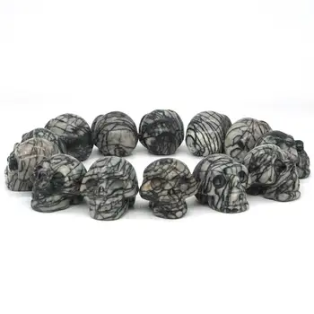 

1.1"Natural Picasso Jasper Skull Stone Carved Chakra Healing Reiki Feng Shui Skull Decorative Crafts, Minerals 1PC