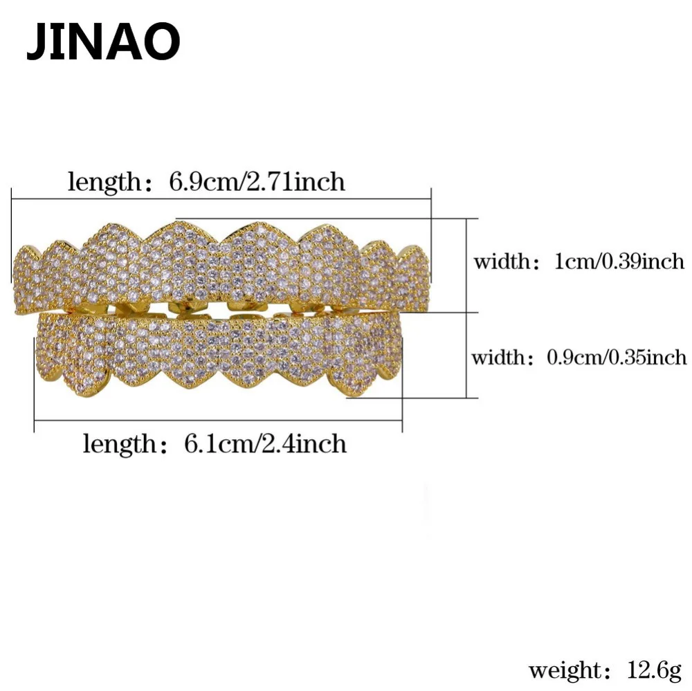 JINAO Золото Серебро Цвет Iced Out золото Grillz Кристалл ювелирные изделия верхнее дно грили зубы ювелирные изделия для тела хип-хоп Bling AAA кубический циркон