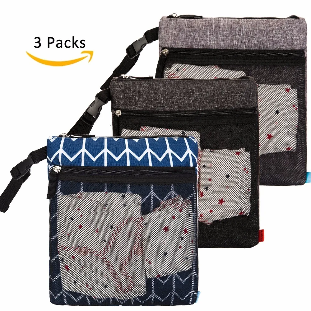 

2 pcs Baby Wet and Dry Cloth Diaper Bags Travel Nappy Organizer Bag Waterproof Reusable with Two Zippered Pockets