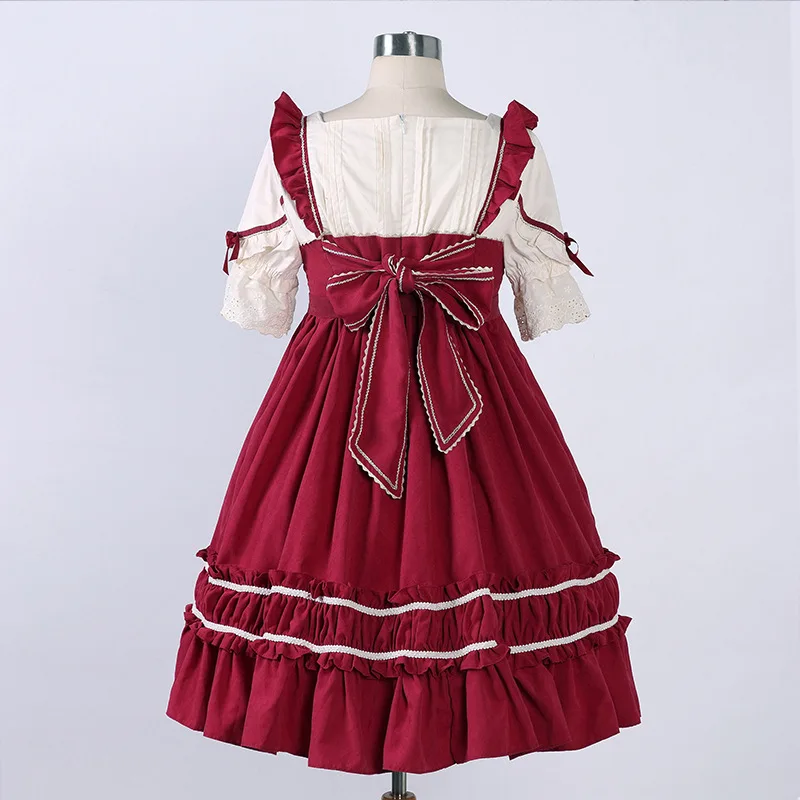 

Summer Japanese Punk Gothic High waist short sleeve dress Lolita Dresses bow-knot