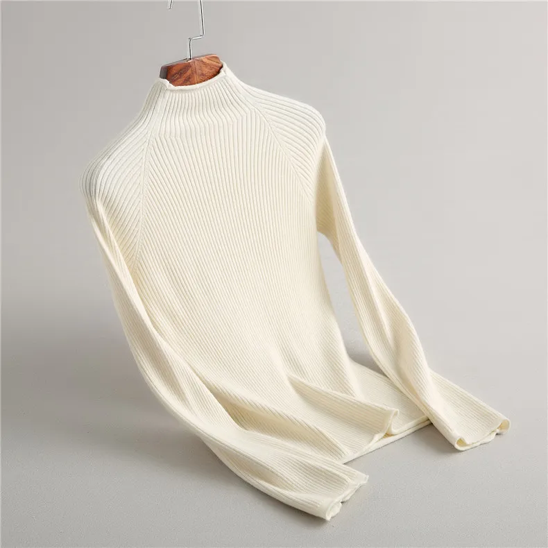 2018new Women winter 100% Pure Cashmere Knitted Top quality half Turtleneck loose Casual solid colour slim women sweater