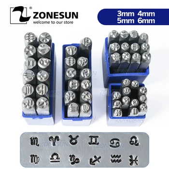 

ZONESUN Zodiac Sign 12PCS Jewelry Metal Stamps Symbols Leather Punch Die Stamping Tools Steel Metal Tool For Bracelet Necklace