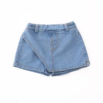 

High waist children short denim pants for girls solid elastic summer jeans casual fashion kids short skirt jeans for 5-11 years