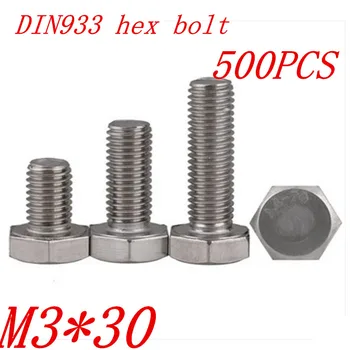 

500pcs DIN933 a2-70 m3*30 m3 x 30mm stainless steel hex bolt