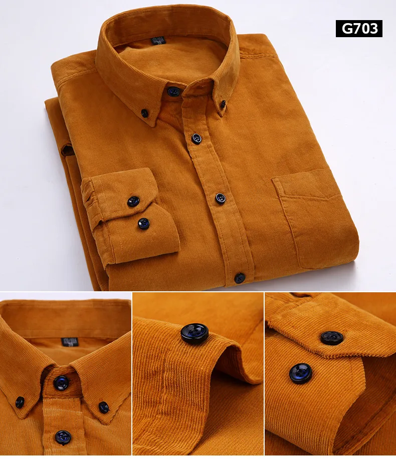 Plus Size 6xl Autumn/winter Warm Quality 100%cotton Corduroy long sleeved button collar smart casual shirts for men comfortable