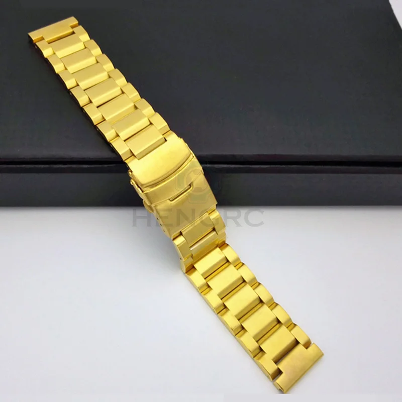 HENGRC 18 20 22 24 мм Ремешки для наручных часов браслет для женщин мужчин серебро розовое золото черный Stainlesss сталь Матовый заменить ремешок для часов - Цвет ремешка: Золотой