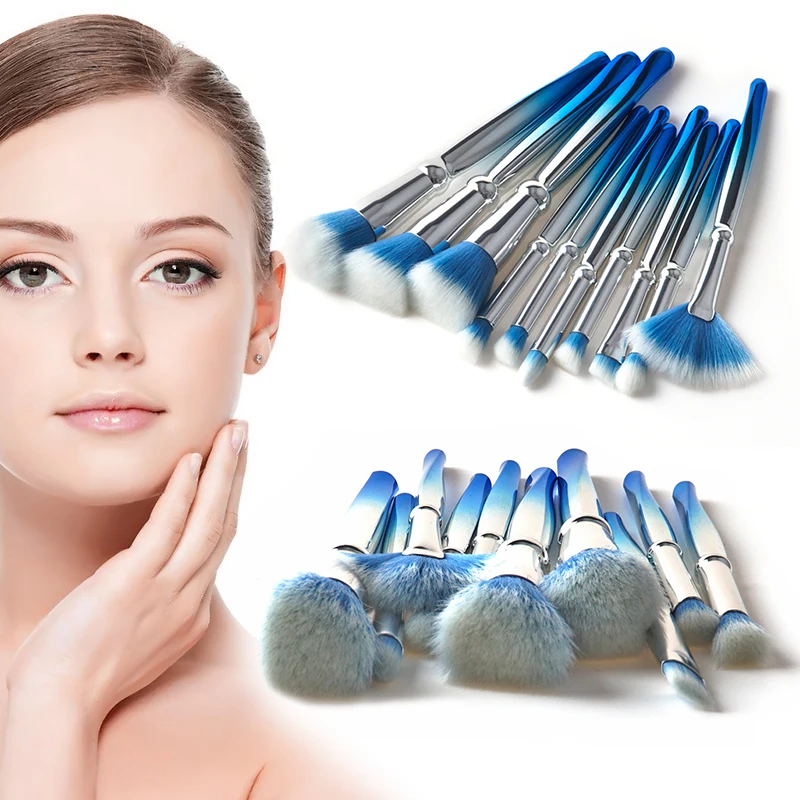 

HOT Portable 10Pcs Makeup Brushes Set Powder Foundation Eyebrow Eye Shadow Lip Concealer Fan Makeup Brush Kit Pincel Maquiagem