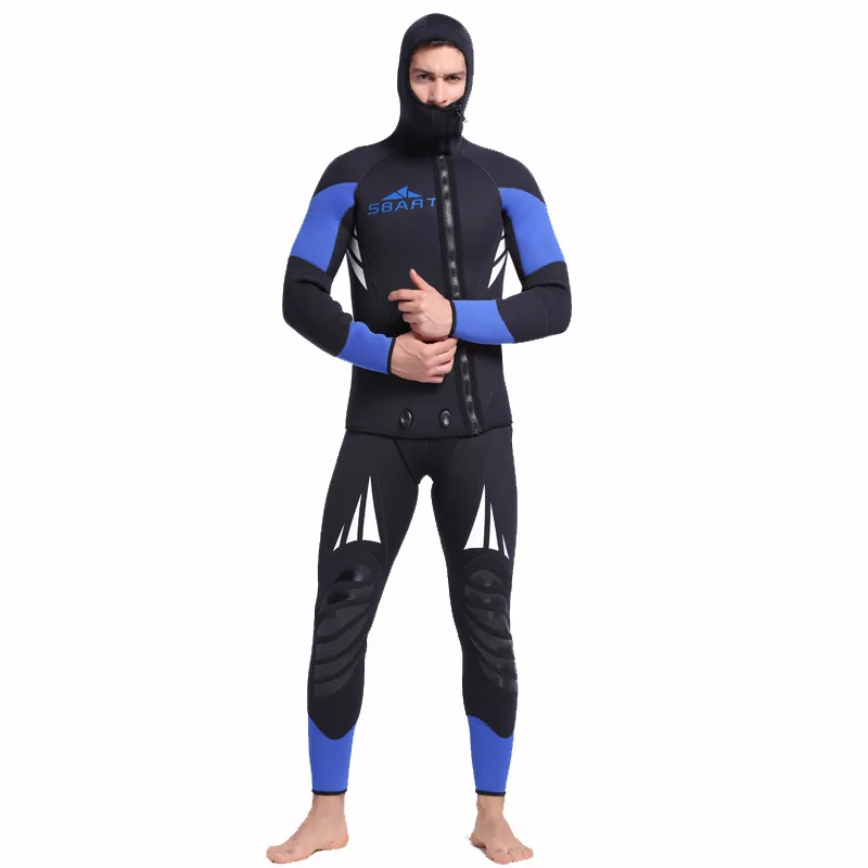 

Men Plus Size Diving Wetsuit Keep Warm 5mm Neoprene Two Pieces Full Suit Blind Stitching Jumpsuit Surfing Suit Print Black