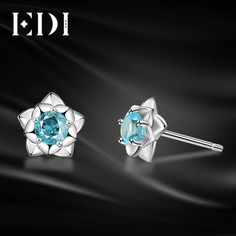 EDI 0.6cttw Blue Topaz 925 Sterling Silver Stud Earrings Women Simple Solitaire Rose Beauty And The Beast Design Fine Jewelry