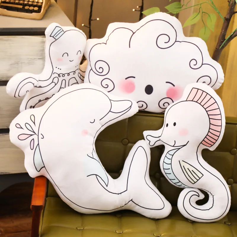 

1pc 50/70cm Cartoon Style Dolphin Seahorse Octopus Cloud Pillow Cushion Cotton Animal Plush Toys Children's Toys Baby Roon Decor
