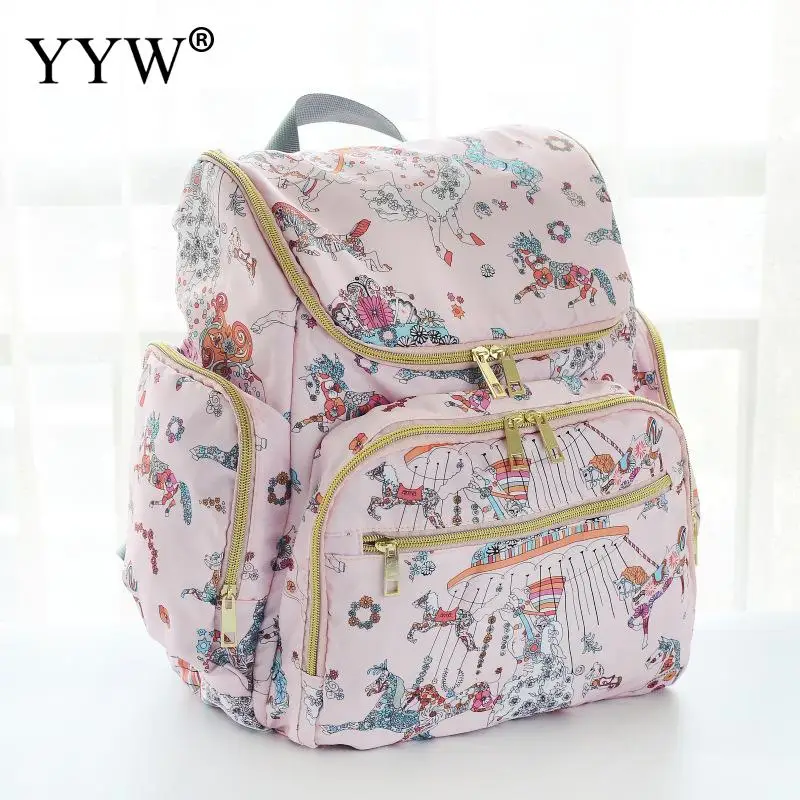

Casual Pink Nylon Backpack Female Animal Pattern Printed Gray Backpacks for Mom Women Ziper Sky Blue School Bag