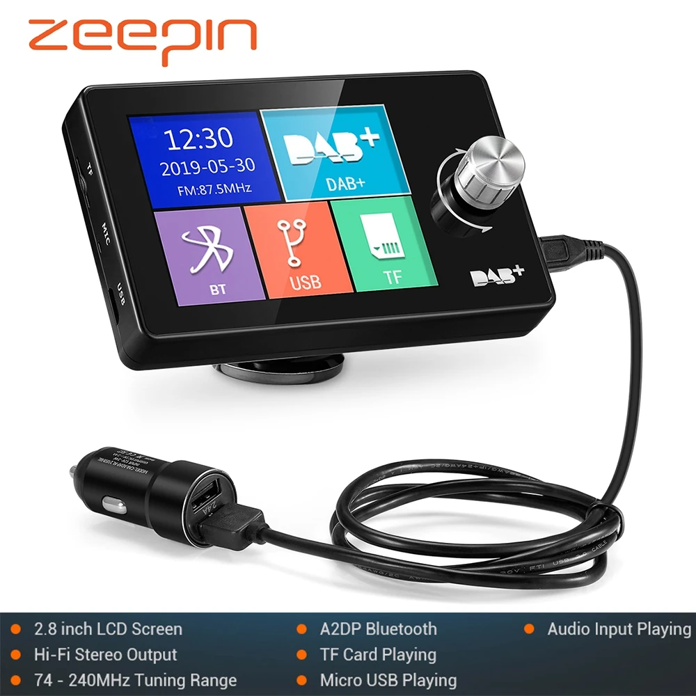 

Car DAB+ Receiver 2.8'' LCD DAB Tuner Bluetooth FM Radio Audio Input USB TF with 3M Antenna Receiver for Android Car MP3 Player