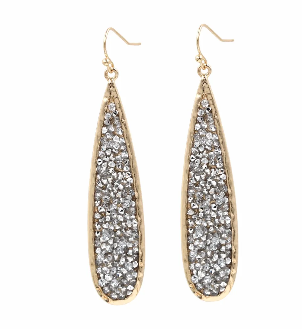 

Paved Multi Crystal Colored Rhinestone Long Water Drop Earrings for Women